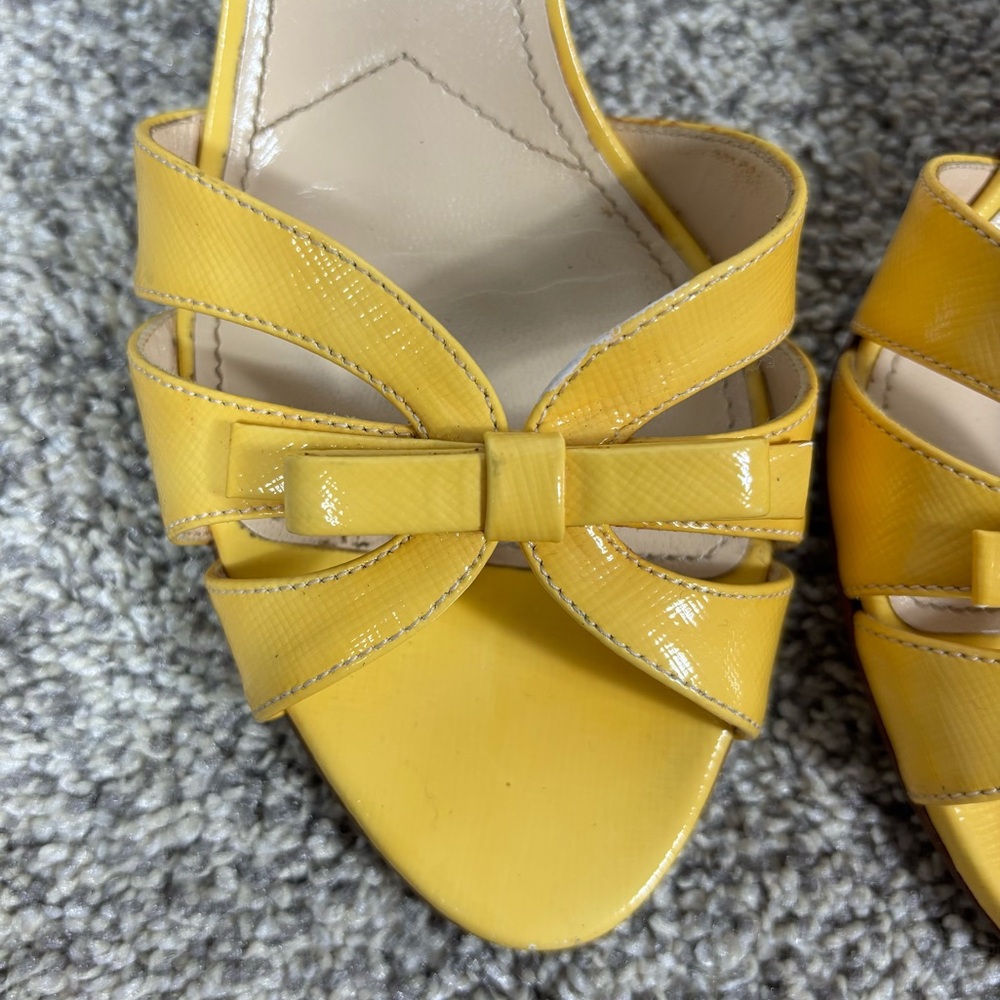 Prada Yellow Saffiano Leather Bow Detail Kitten Heels Size 37 - Picture 11 of 11